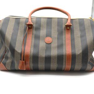 FENDI Pequin Boston Purse Classic Brown Stripe Weekend Travel Bag